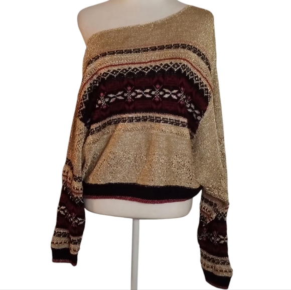 Free People Ski Lake Metallic One Shoulder Sweater Size Small - Picture 4 of 9